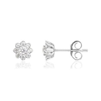 Boucles d'oreille or 750 blanc fleur diamants synthétiques 0.30 carat