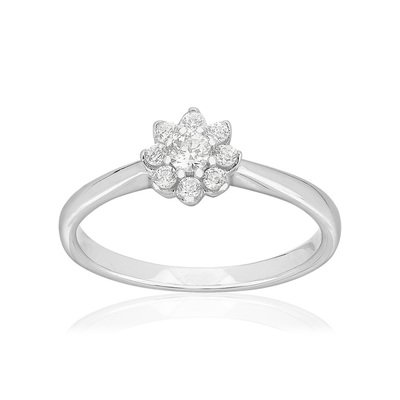 Bague or 750 blanc fleur diamants synthétiques 0,25 carat - vue 1