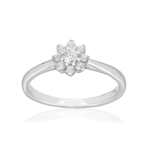 Bague or 750 blanc fleur diamants synthétiques 0,25 carat
