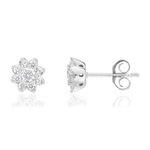 Boucles d'oreilles or 750 blanc fleurs diamants synthétiques 0,50 carat - vue 1