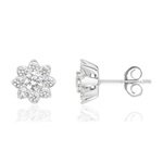 Boucles d'oreilles or 750 blanc fleurs diamants synthétiques 0,79 carat - vue 1