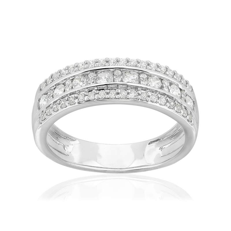 Bague or 750 blanc diamants synthétiques 0,5 carat - vue 1