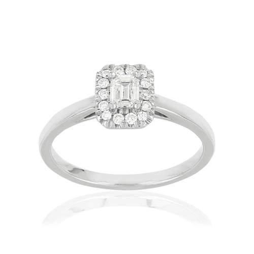 Bague or 750 blanc rectangulaire diamants synthétiques 0,34 carat