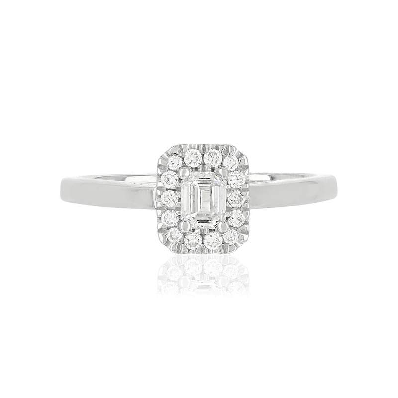 Bague or 750 blanc rectangulaire diamants synthétiques 0,34 carat - vue 3