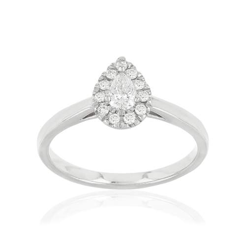 Bague or 750 blanc poire diamants synthétiques 0,31 carat