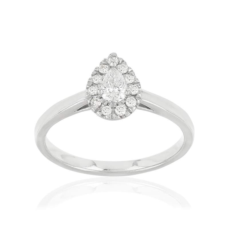 Bague or 750 blanc poire diamants synthétiques 0,31 carat - vue 1
