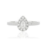 Bague or 750 blanc poire diamants synthétiques 0,31 carat - vue 3