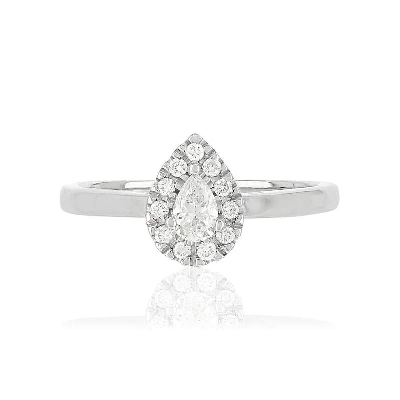 Bague or 750 blanc poire diamants synthétiques 0,31 carat - vue 3