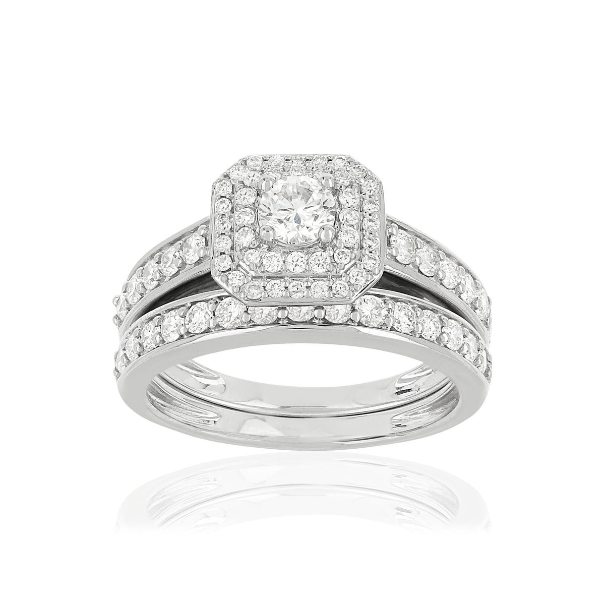 Duo alliance demi-tour solitaire or 750 blanc diamants synthétiques 1 ct 9.5 mm