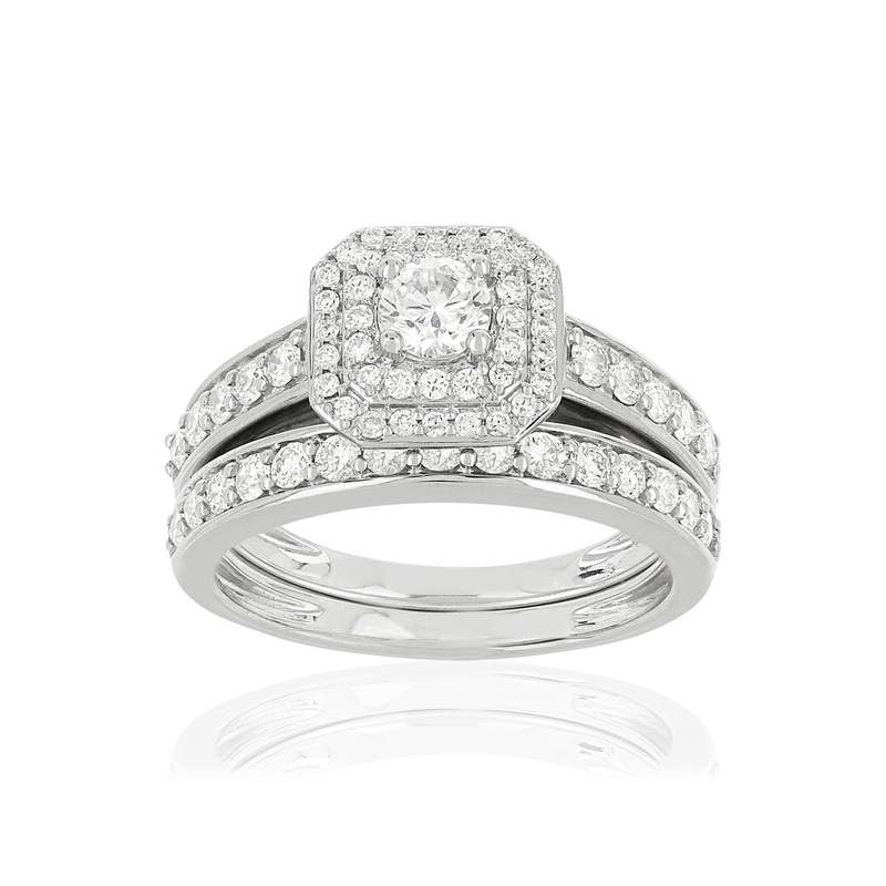 Duo alliance demi-tour solitaire or 750 blanc diamants synthétiques 1 ct 9.5 mm - vue 1