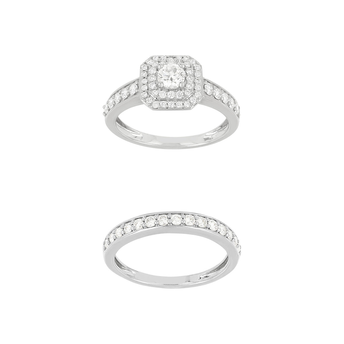 Duo alliance demi-tour solitaire or 750 blanc diamants synthétiques 1 ct 9.5 mm - vue 2