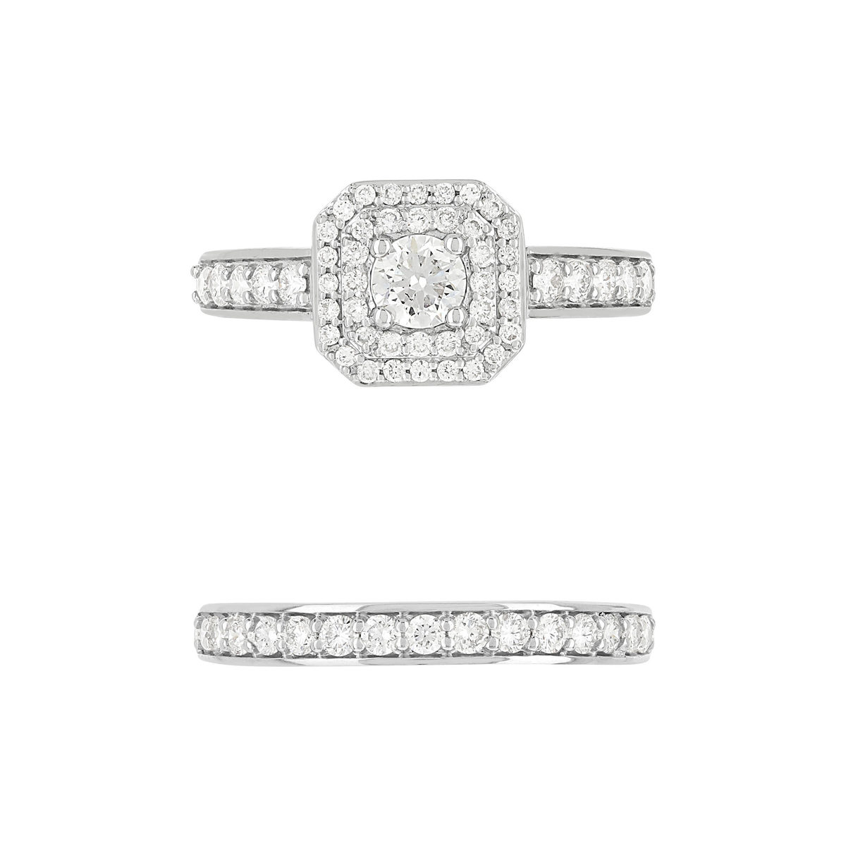 Duo alliance demi-tour solitaire or 750 blanc diamants synthétiques 1 ct 9.5 mm - vue 3