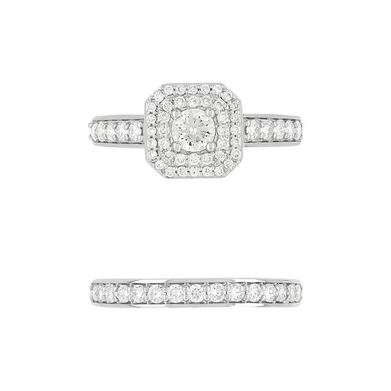 Duo alliance demi-tour solitaire or 750 blanc diamants synthétiques 1 ct 9.5 mm - vue 3