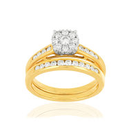 Duo alliance demi-tour solitaire or 750 2 tons diamants synthétiques 0.57 ct 9 mm