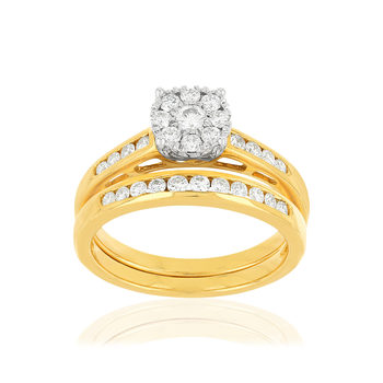 Duo alliance demi-tour solitaire or 750 2 tons diamants synthétiques 0.57 ct 9 mm