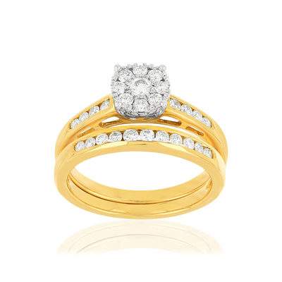 Duo alliance demi-tour solitaire or 750 2 tons diamants synthétiques 0.57 ct 9 mm