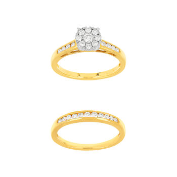 Duo alliance demi-tour solitaire or 750 2 tons diamants synthétiques 0.57 ct 9 mm