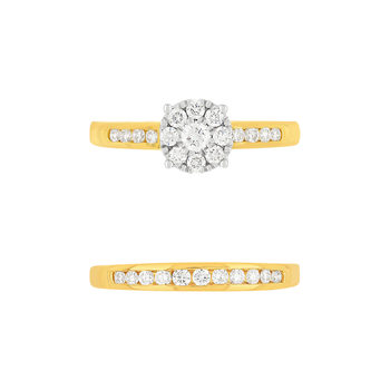 Duo alliance demi-tour solitaire or 750 2 tons diamants synthétiques 0.57 ct 9 mm