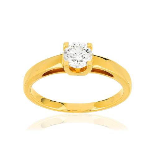 Solitaire or jaune 750 diamant synthétique 0,5 carat