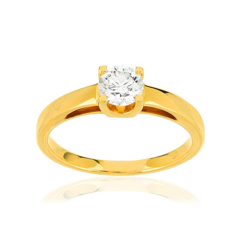 Solitaire or jaune 750 diamant synthétique 0,5 carat - vue 1