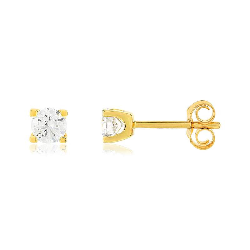 Boucles d'oreilles or 750 jaune diamants synthétiques 0,50 carat - vue 1