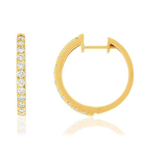 Créoles or 750 jaune diamants synthétiques 1 carat