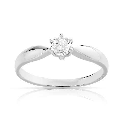 Solitaire or 750 blanc diamant synthétique 0,25 carat