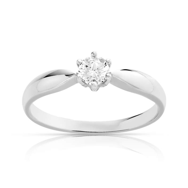 Solitaire or 750 blanc diamant synthétique 0,25 carat - vue 1