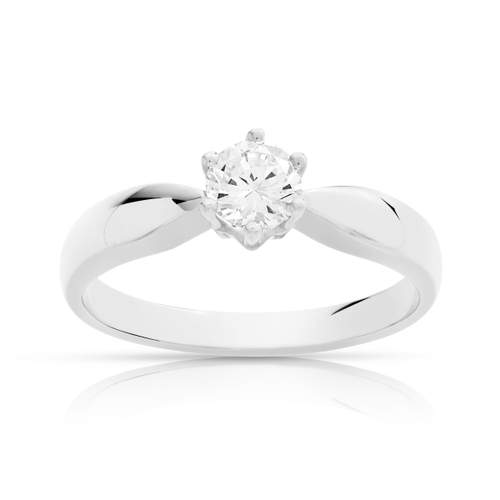 Solitaire ring gold 750 white synthetic diamond 0.40 carat