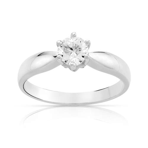 Solitaire or 750 blanc diamant synthétique 0,5 carat