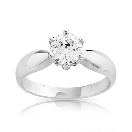 Bague Solitaire or 750 blanc diamant synthétique 0.80 carat