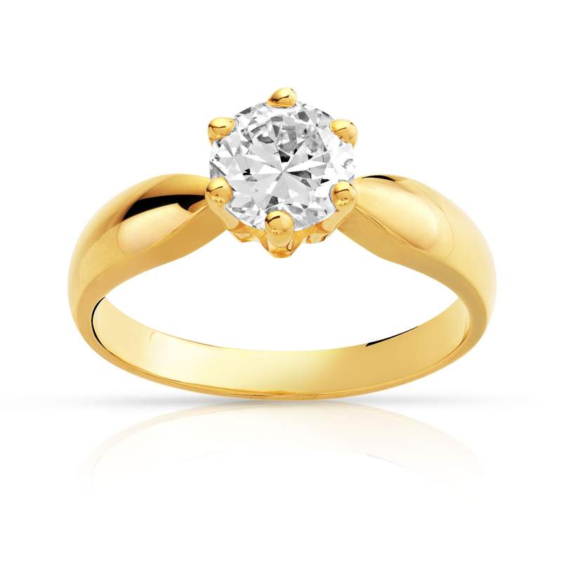 Solitaire or 750 jaune diamant synthétique 1 carat - vue 1