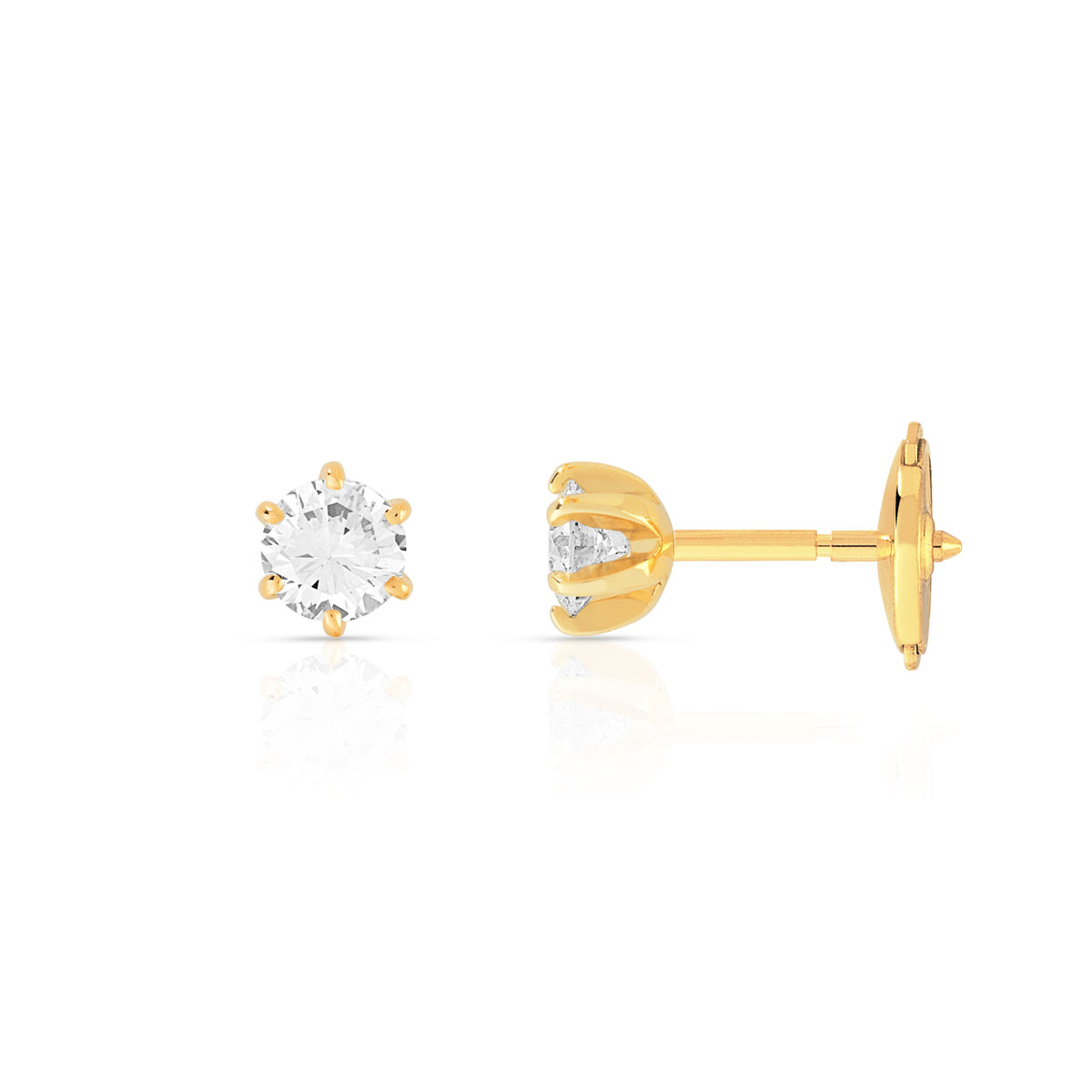 Boucles d'oreilles or 750 jaune diamants synthétiques 0.40 carat - vue D1