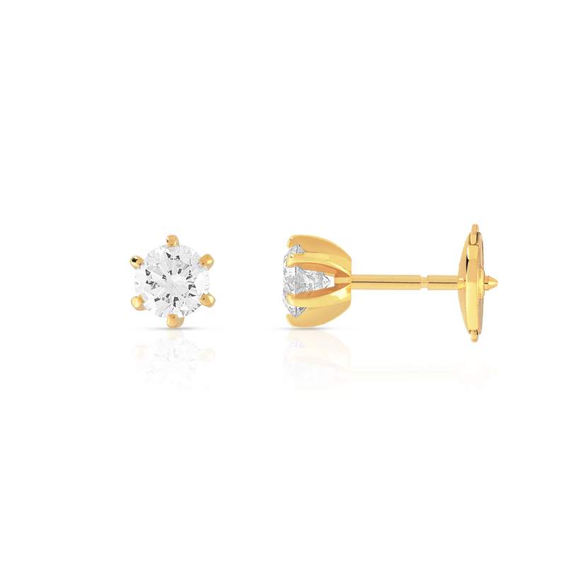 Boucles d'oreilles or 750 jaune diamants synthétiques 0.60 carat - vue D1