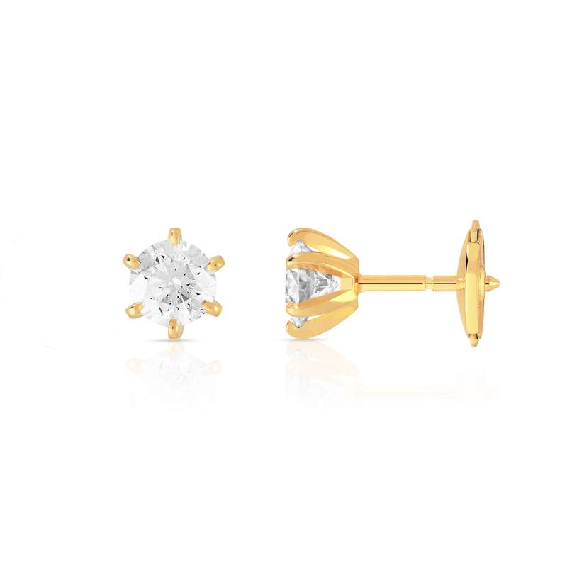 Boucles d'oreilles or 750 jaune diamants synthétiques 0.80 carat - vue D1