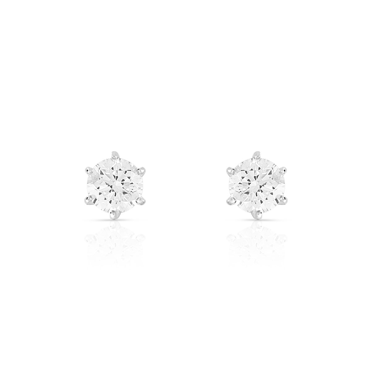 Boucles d'oreilles or 750 blanc diamants synthétiques 0.80 carat
