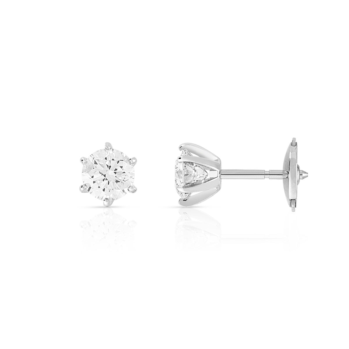 Boucles d'oreilles or 750 blanc diamants synthétiques 0.80 carat - vue D1