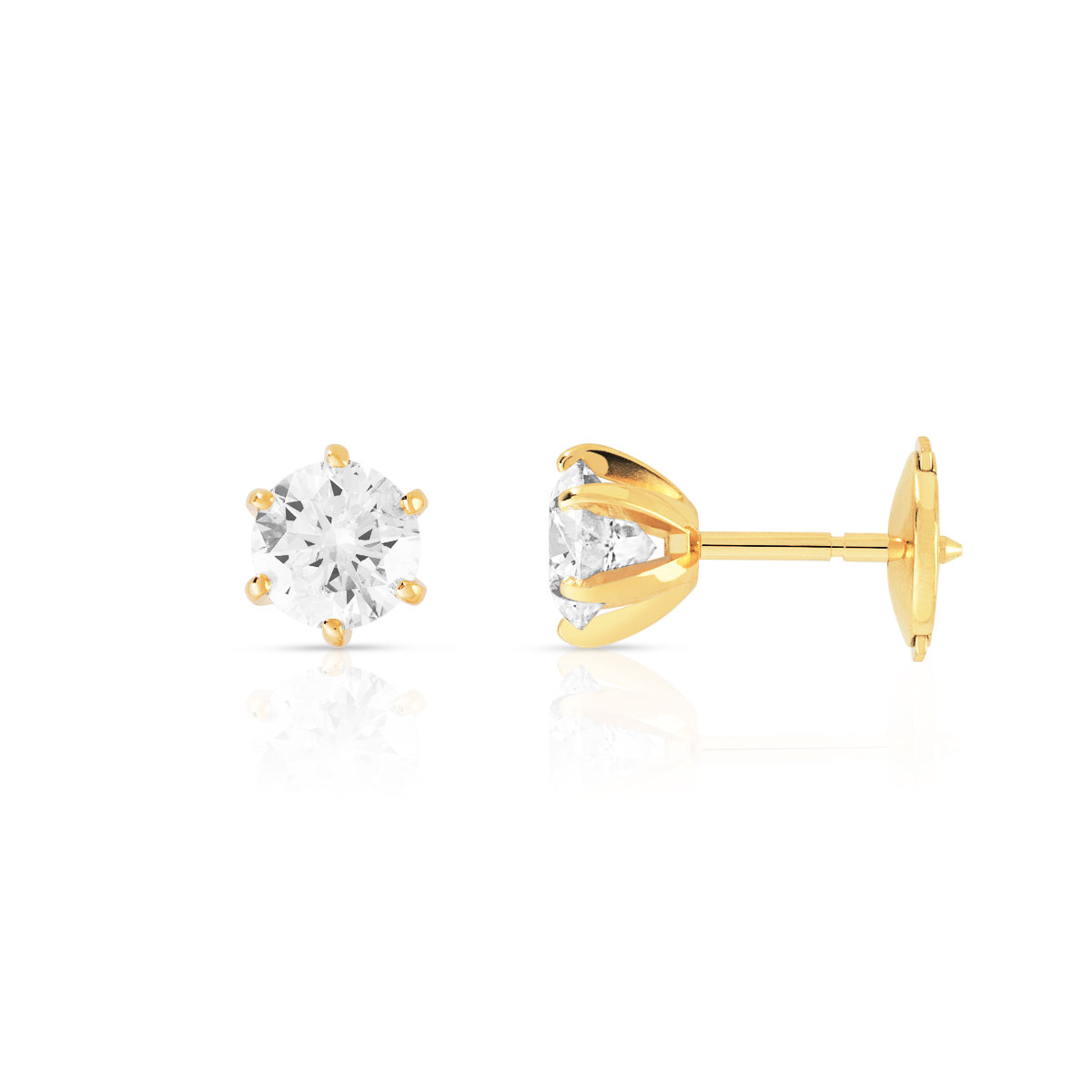 Boucles d'oreilles or 750 jaune diamants synthétiques 1 carat - vue D1