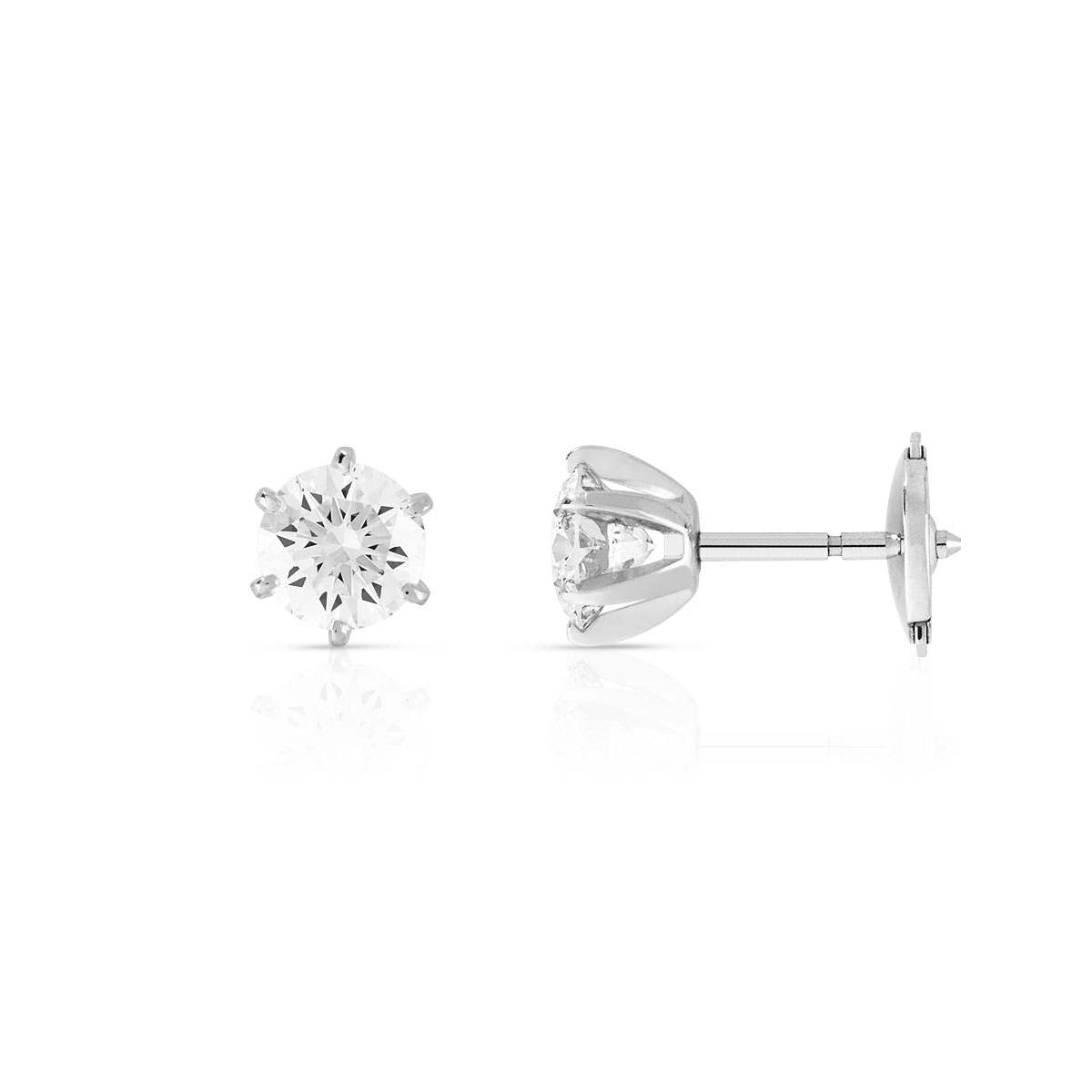Boucles d'oreilles or 750 blanc diamants synthétiques 1 carat - vue D1