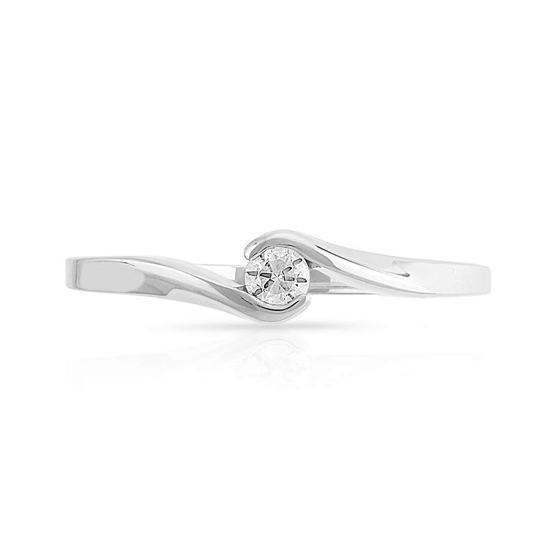 Bague solitaire or 750 blanc diamant synthétique 0.10 carat - vue 3