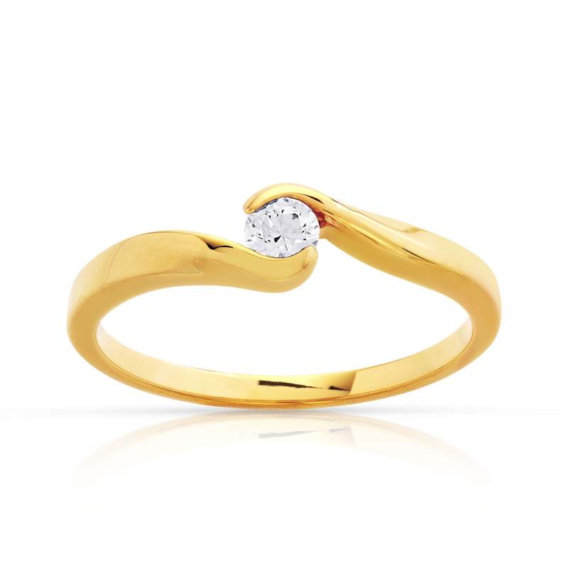 Bague solitaire or 750 jaune diamant synthétique 0.15 carat - vue 1