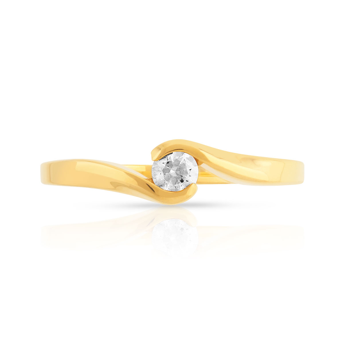 Bague solitaire or 750 jaune diamant synthétique 0.15 carat - vue 3