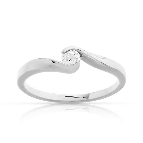 Bague solitaire or 750 blanc diamant synthétique 0.15 carat