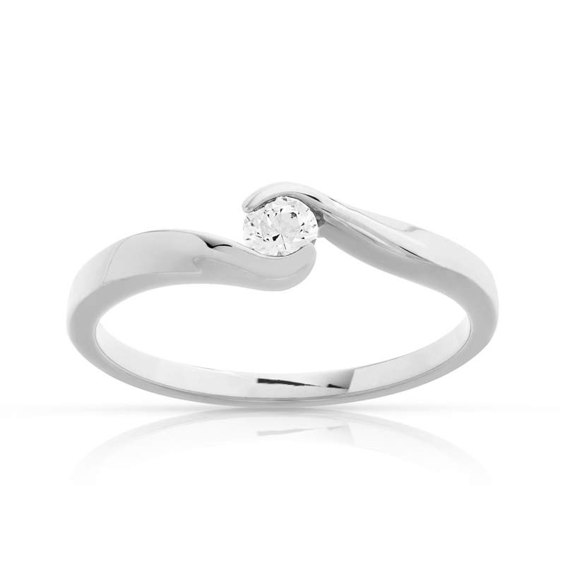 Bague solitaire or 750 blanc diamant synthétique 0.15 carat - vue 1