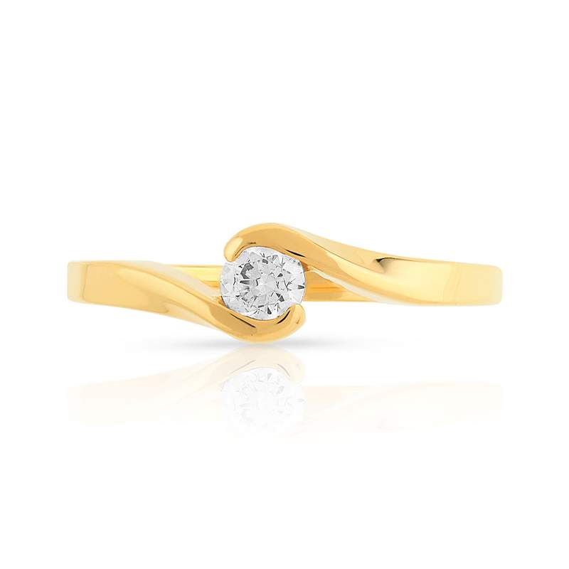 Bague solitaire or 750 jaune diamant synthétique 0.20 carat - vue 3