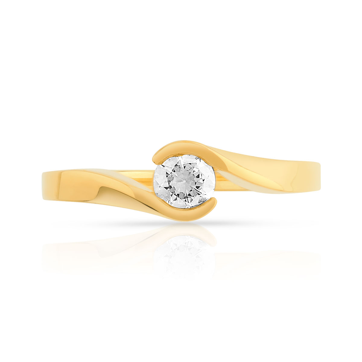 Bague solitaire or 750 jaune diamant synthétique 0.30 carat - vue 3