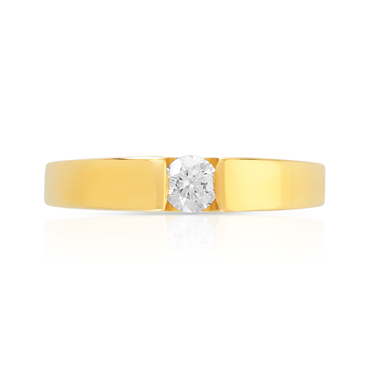 Bague solitaire or 750 jaune diamant synthétique 0.20 carat - vue 3