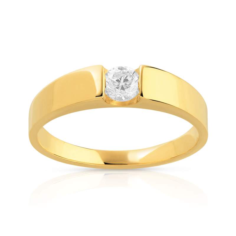 Bague solitaire or 750 jaune diamant synthétique 0.25 carat - vue 1