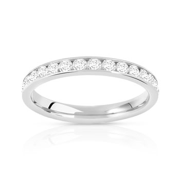 750 white gold wedding band with 1 ct synthetic diamonds, 2.7 mm