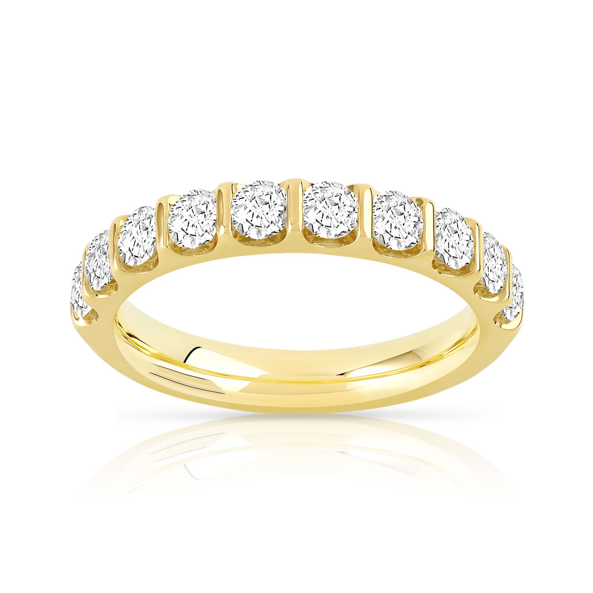 Alliance demi-T or 750 jaune diamant synthétique - Femme - 10 diamants